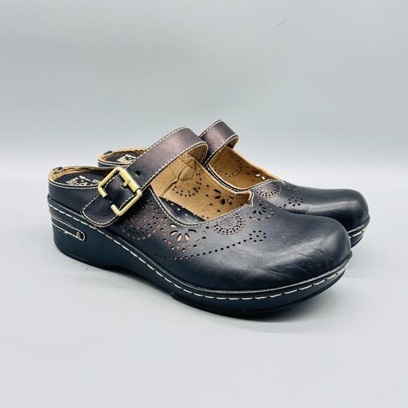 Spring Step L'Artiste Shoes Womens 9 Black Leather Aneria Mary Jane Wedge Clog - Picture 2 of 13